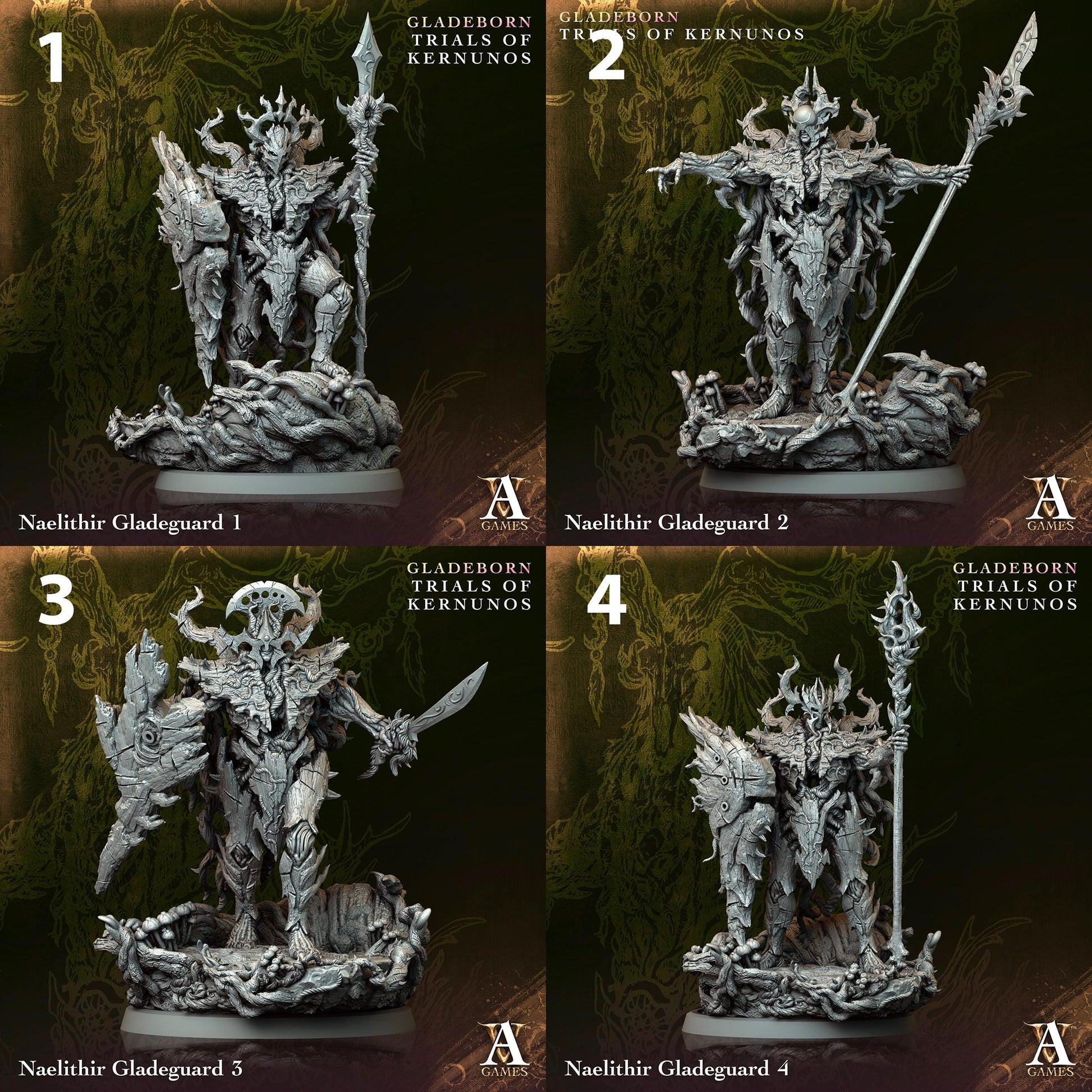 a set of four pictures of a statue of a demon