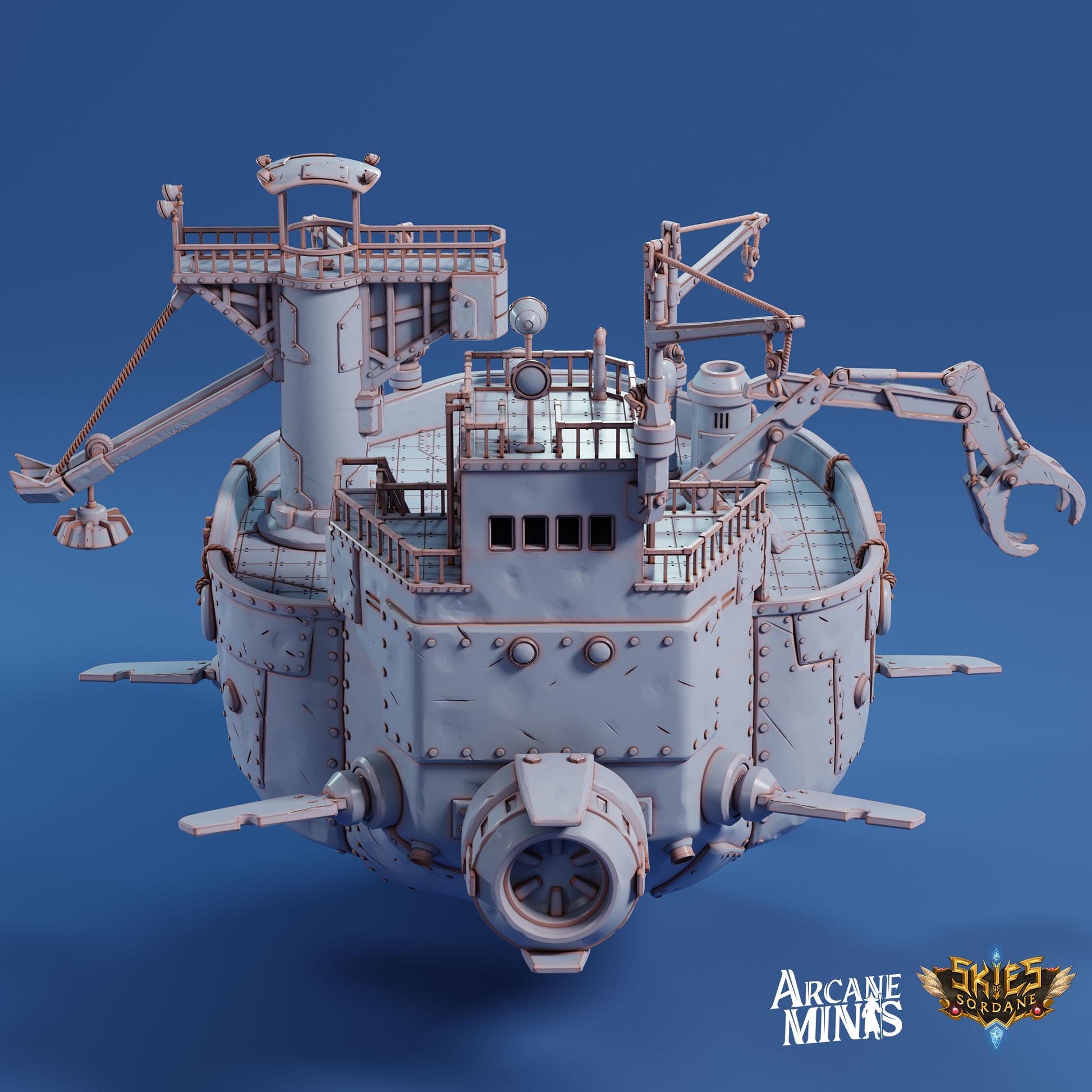 a model of a space ship on a blue background