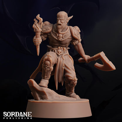 a statue of a demon holding a hammer