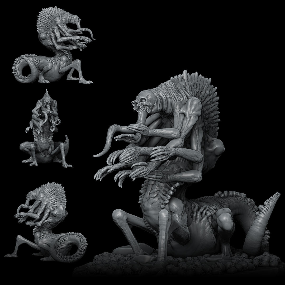 a black and white photo of a statue of a creature