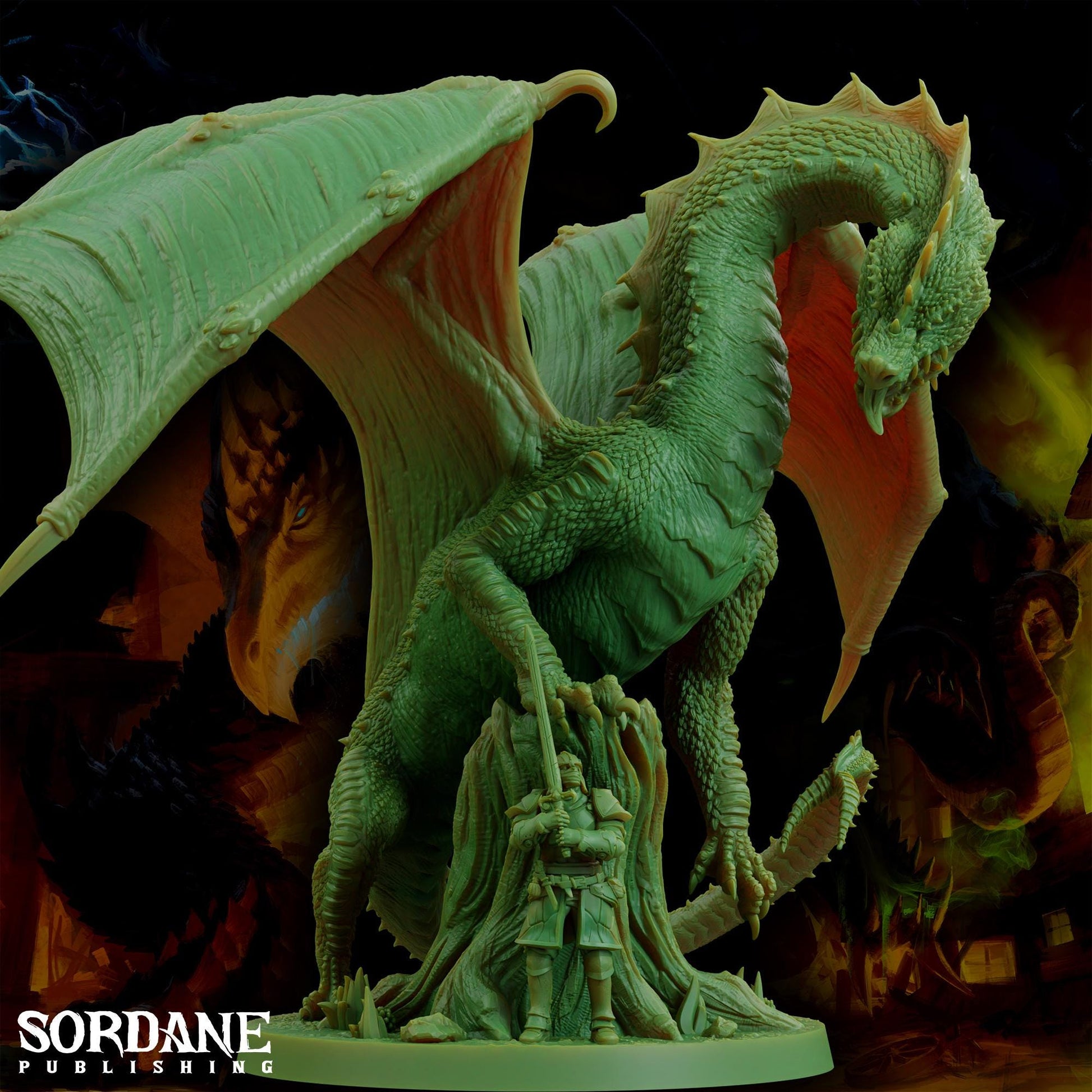 a statue of a green dragon on a pedestal