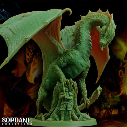 a statue of a green dragon on a pedestal