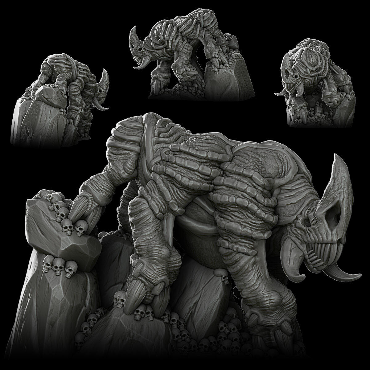 a set of three images of an elephant statue
