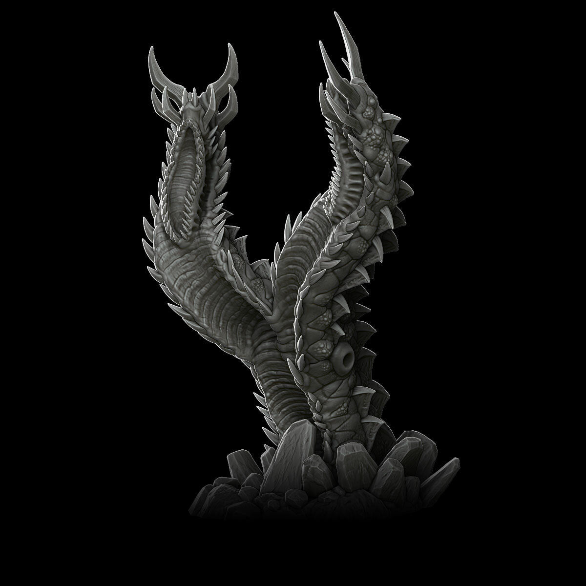 a black and white photo of a dragon statue