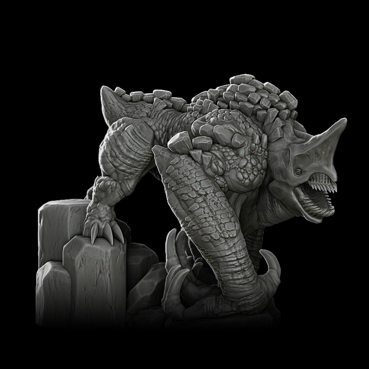a black and white photo of a statue of a dinosaur
