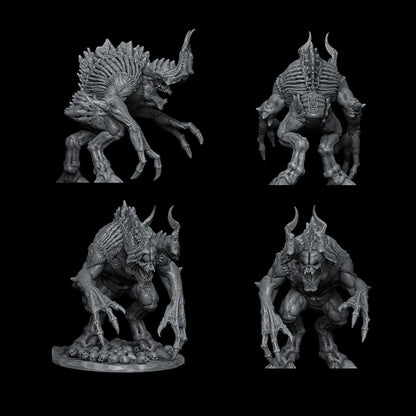 a set of four black and white images of a creature