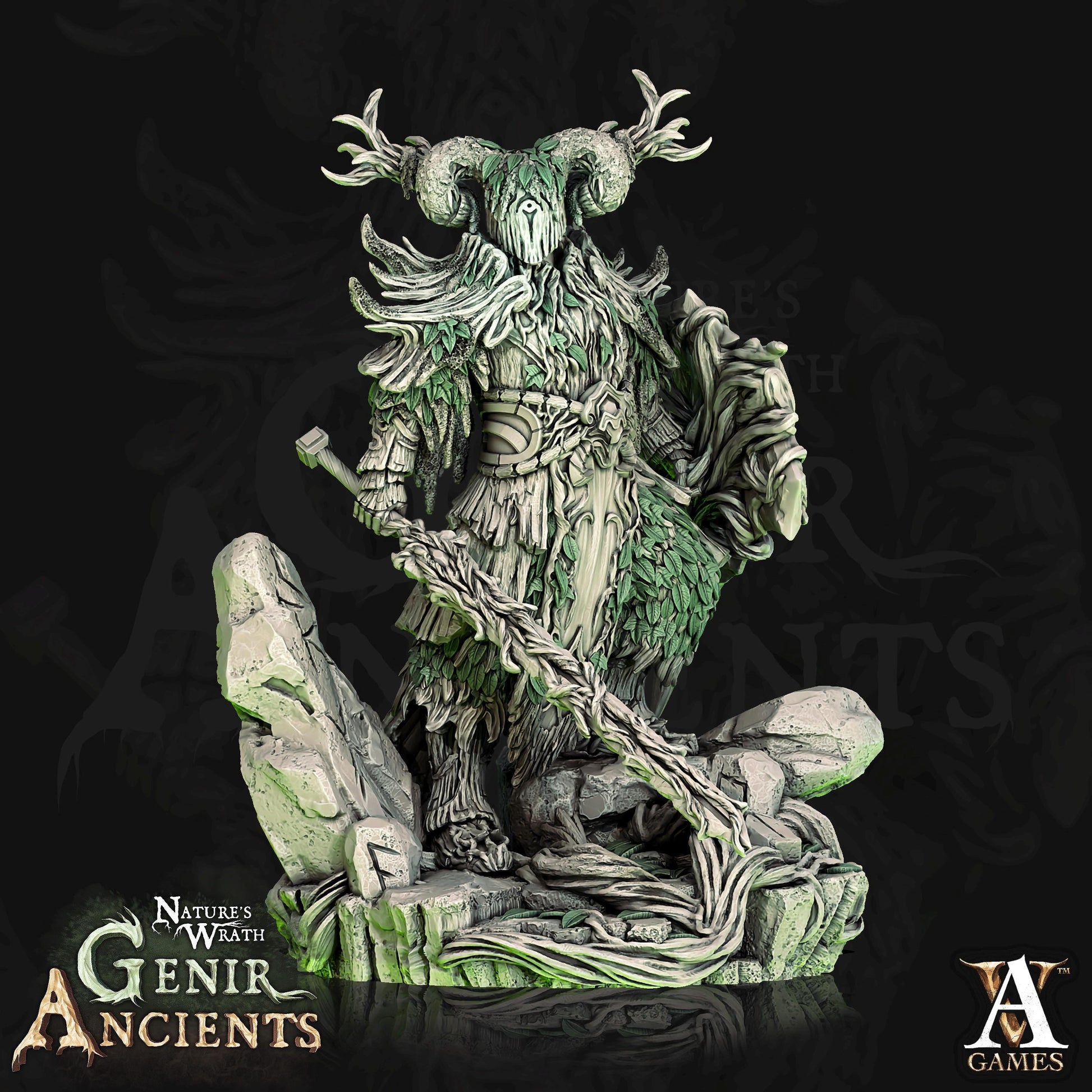a statue of a demon holding a staff