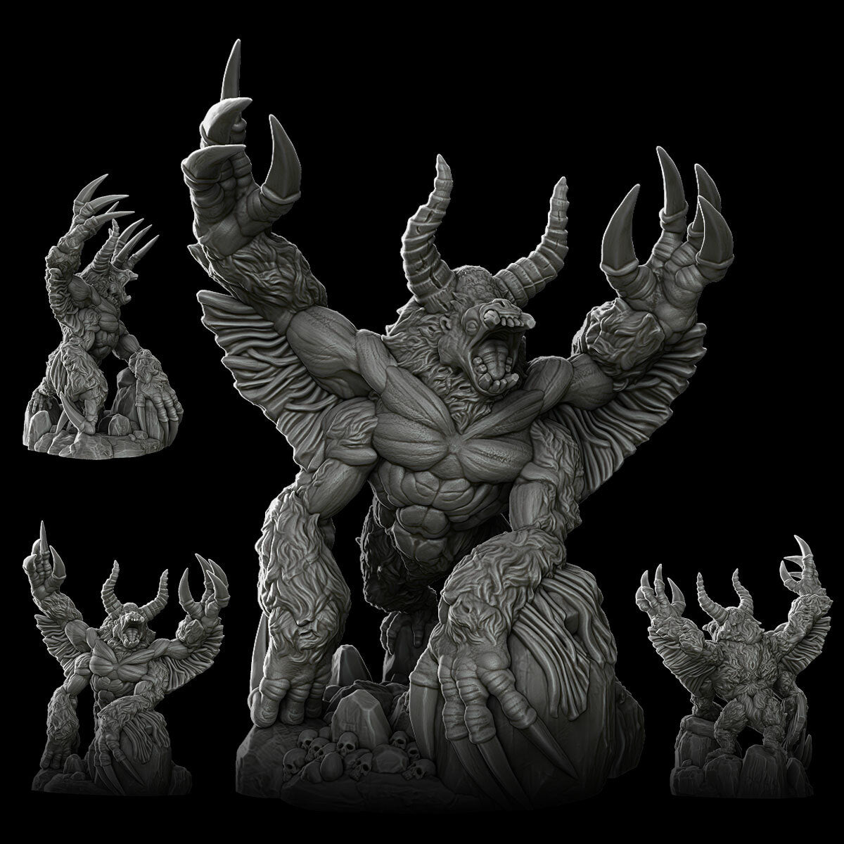 a statue of a demon surrounded by other statues