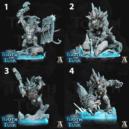 a set of four images of a troll with a sword