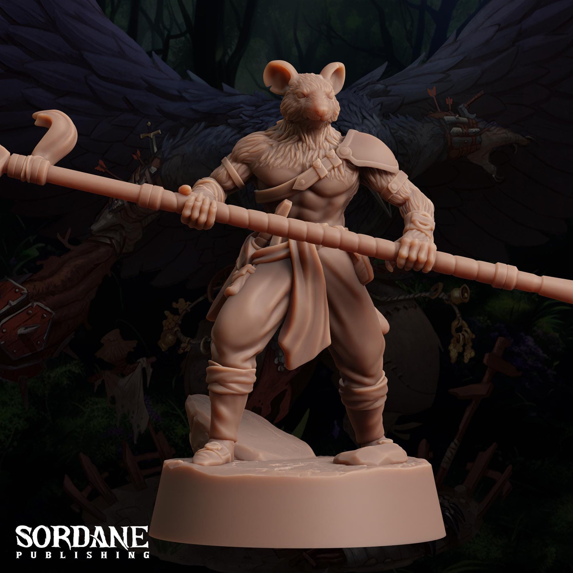a figurine of a man holding a stick