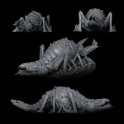 three different views of a creature in black and white