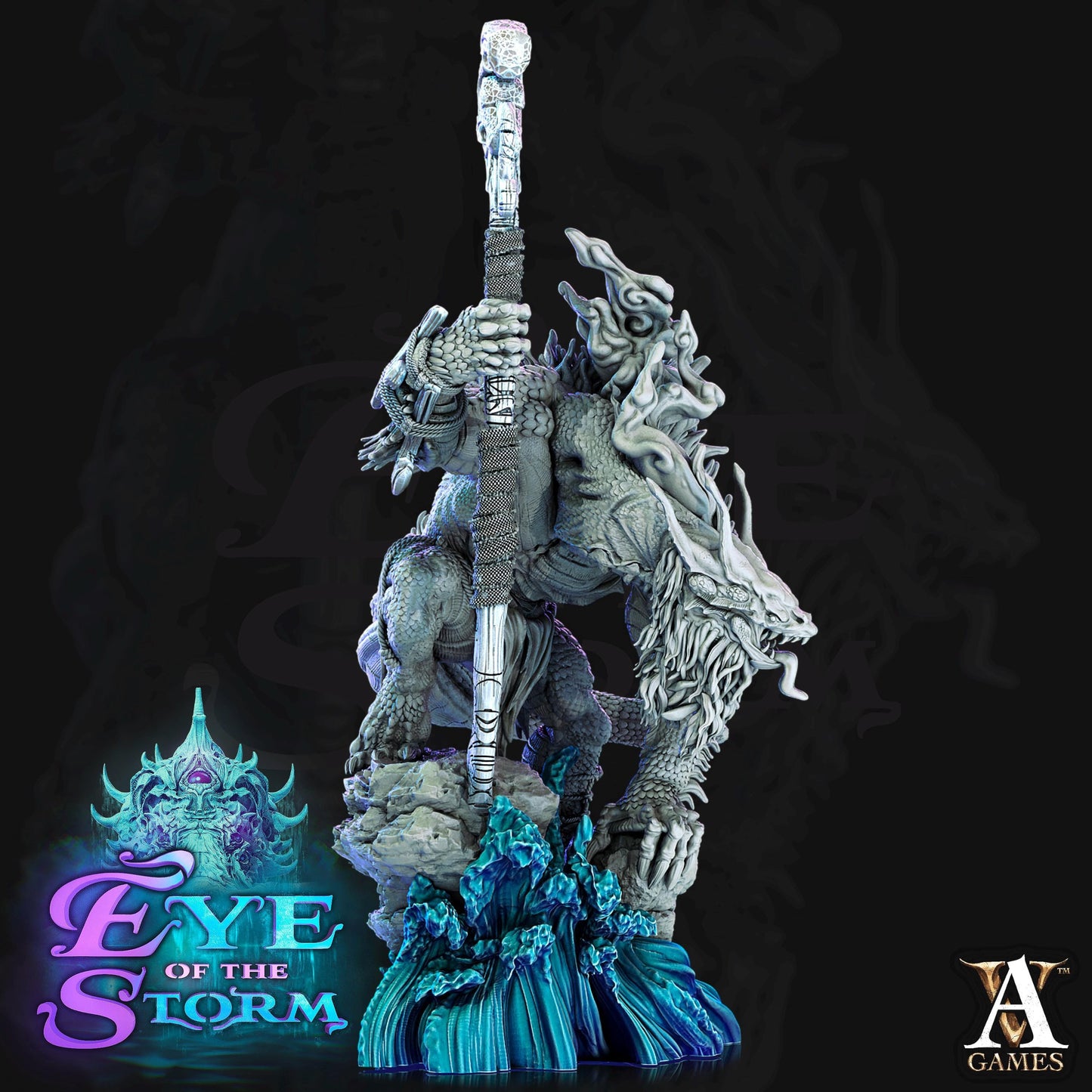 a statue of a demon holding a sword