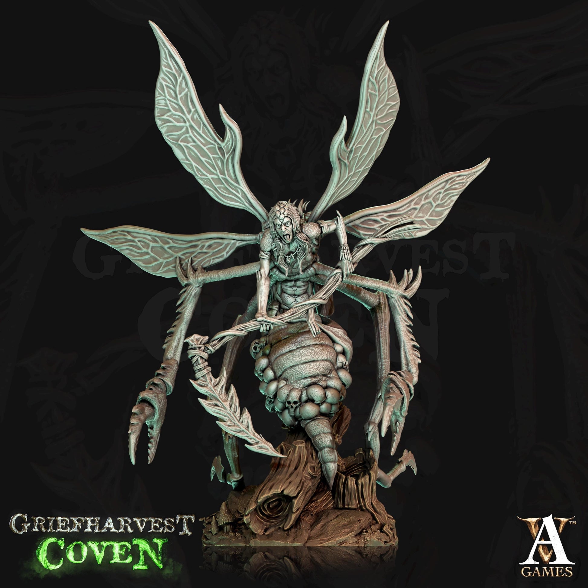 a statue of a skeleton with wings on it