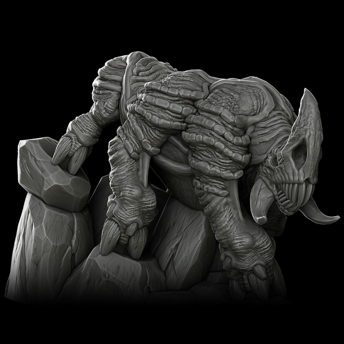a statue of an alien attacking a rock