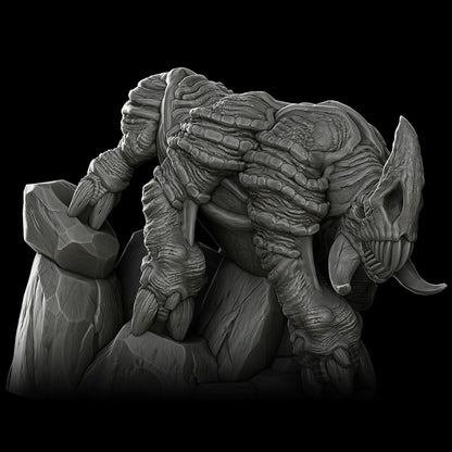 a statue of an alien attacking a rock