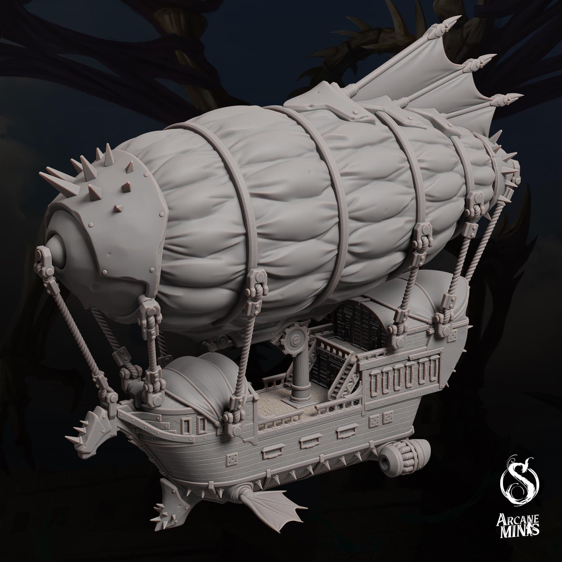 a white model of a ship on a black background