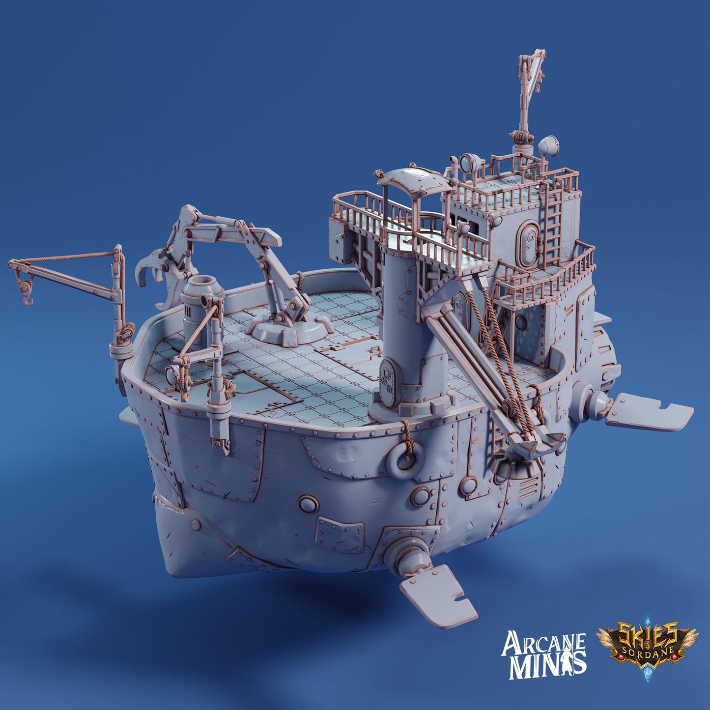 a model of a ship on a blue background