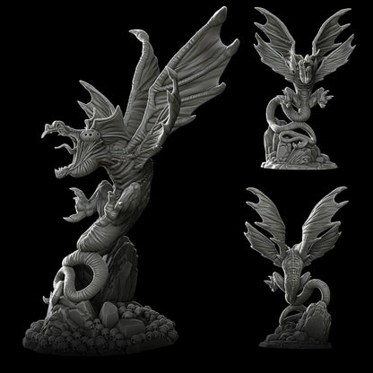 a black and white photo of a dragon statue