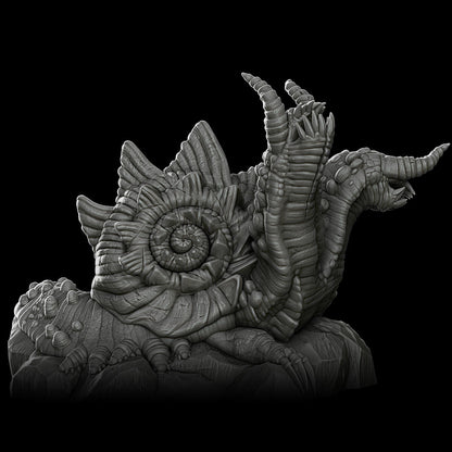 a sculpture of a snail on a black background