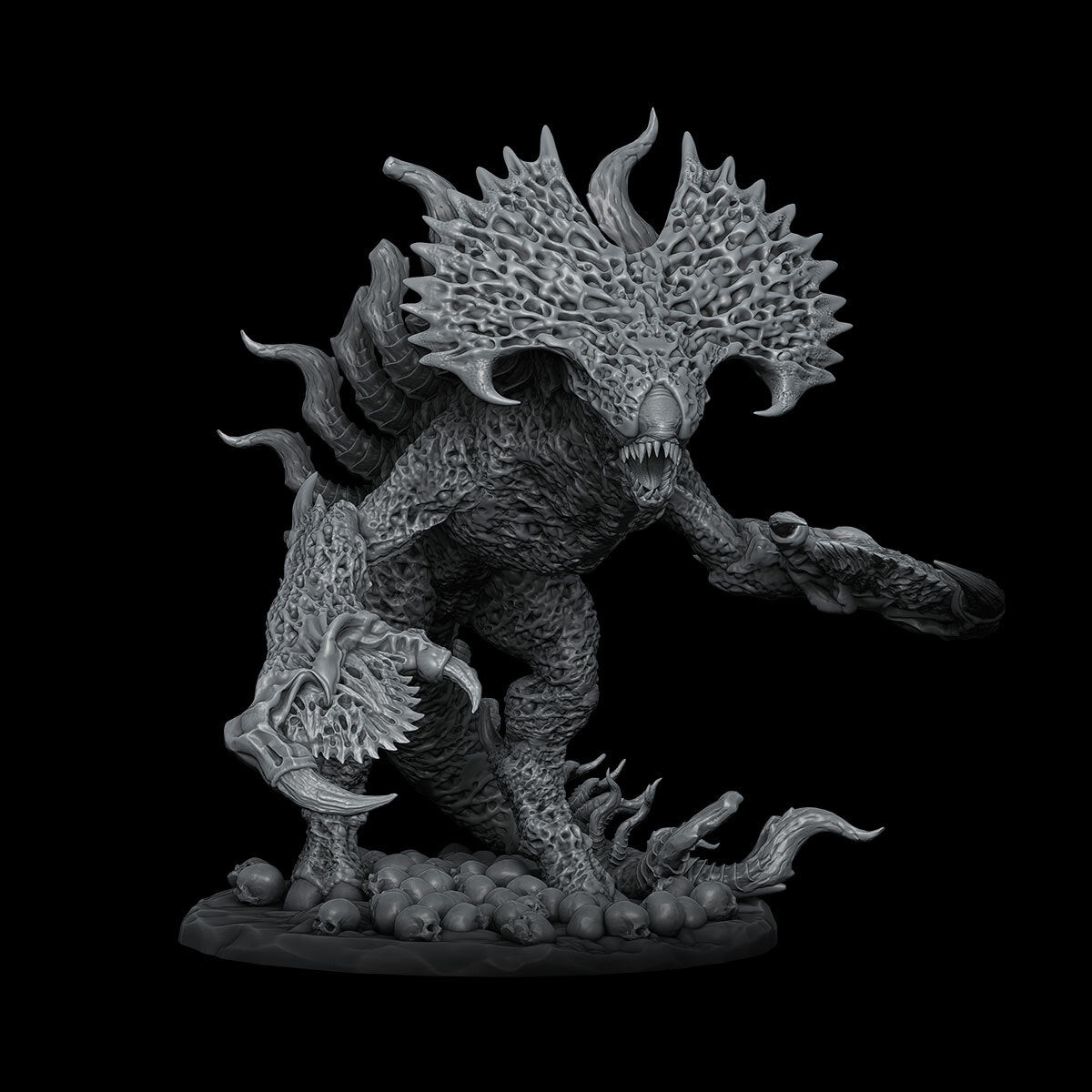 a statue of a creature on a black background