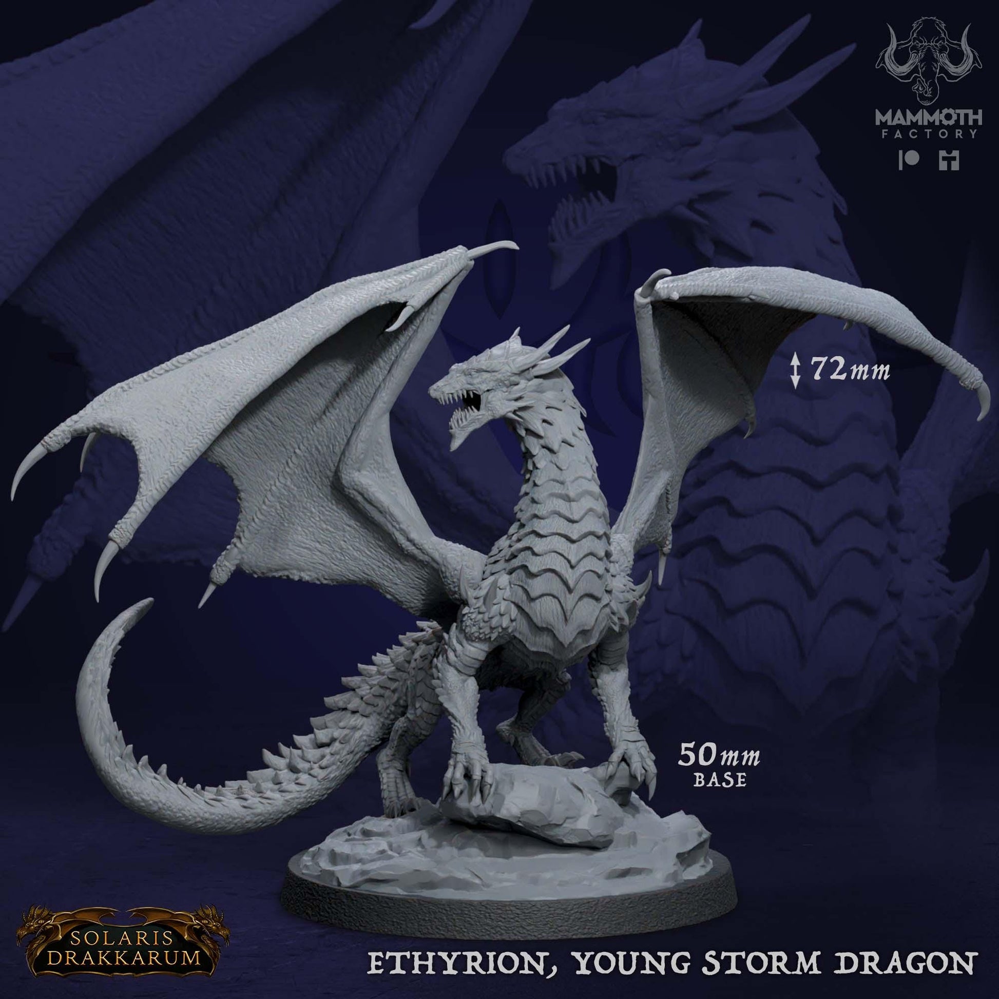 a white statue of a dragon on a blue background