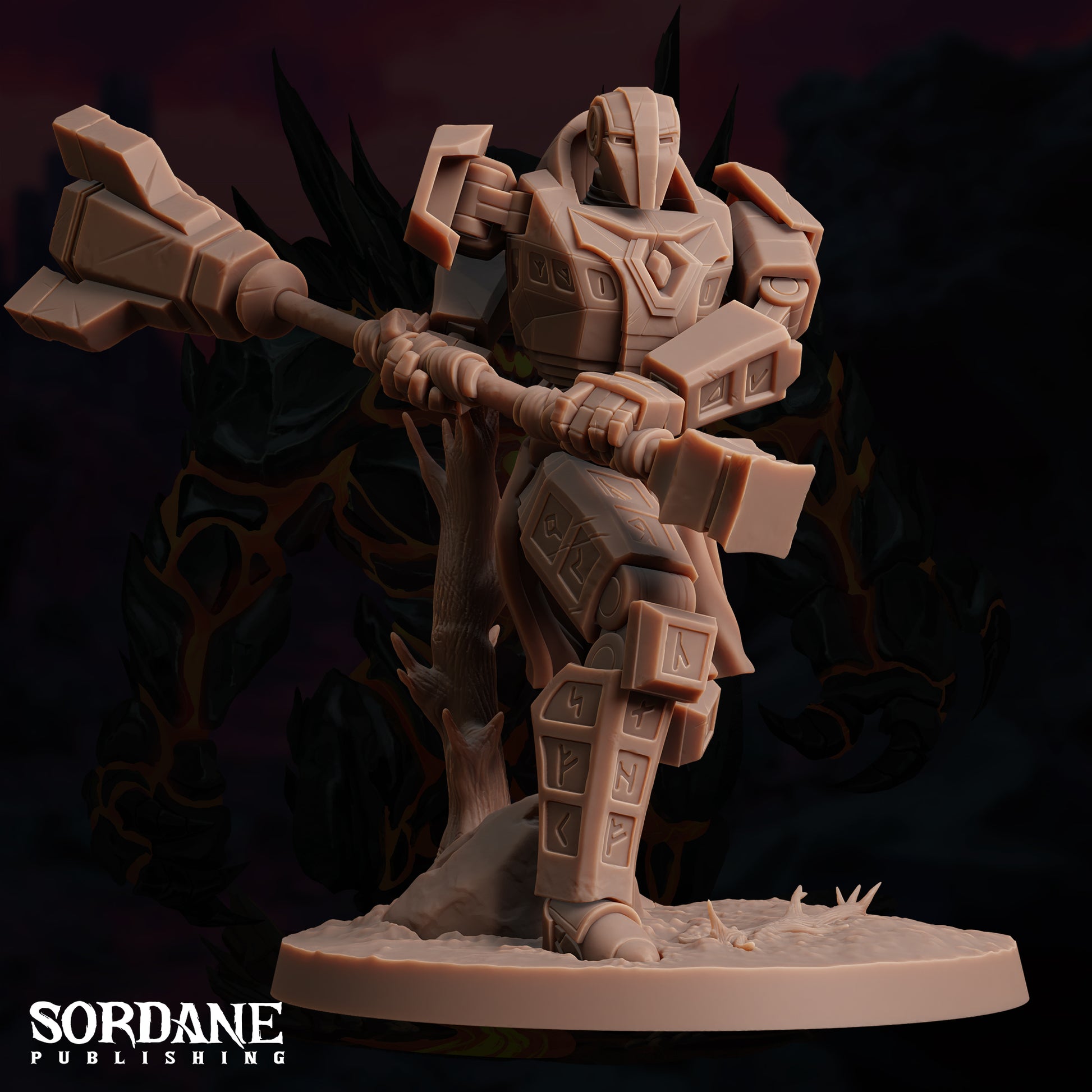 a toy figurine of a robot with a hammer