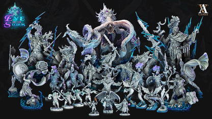 a group of figurines of various sizes and colors