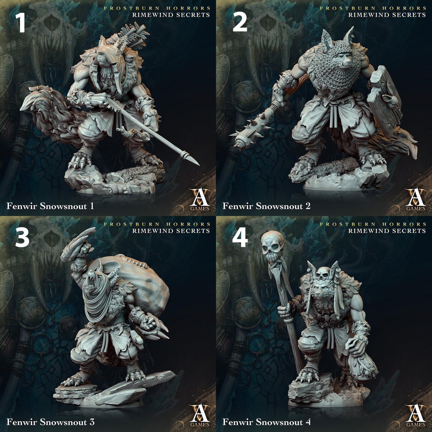 a set of four pictures of a warhammer
