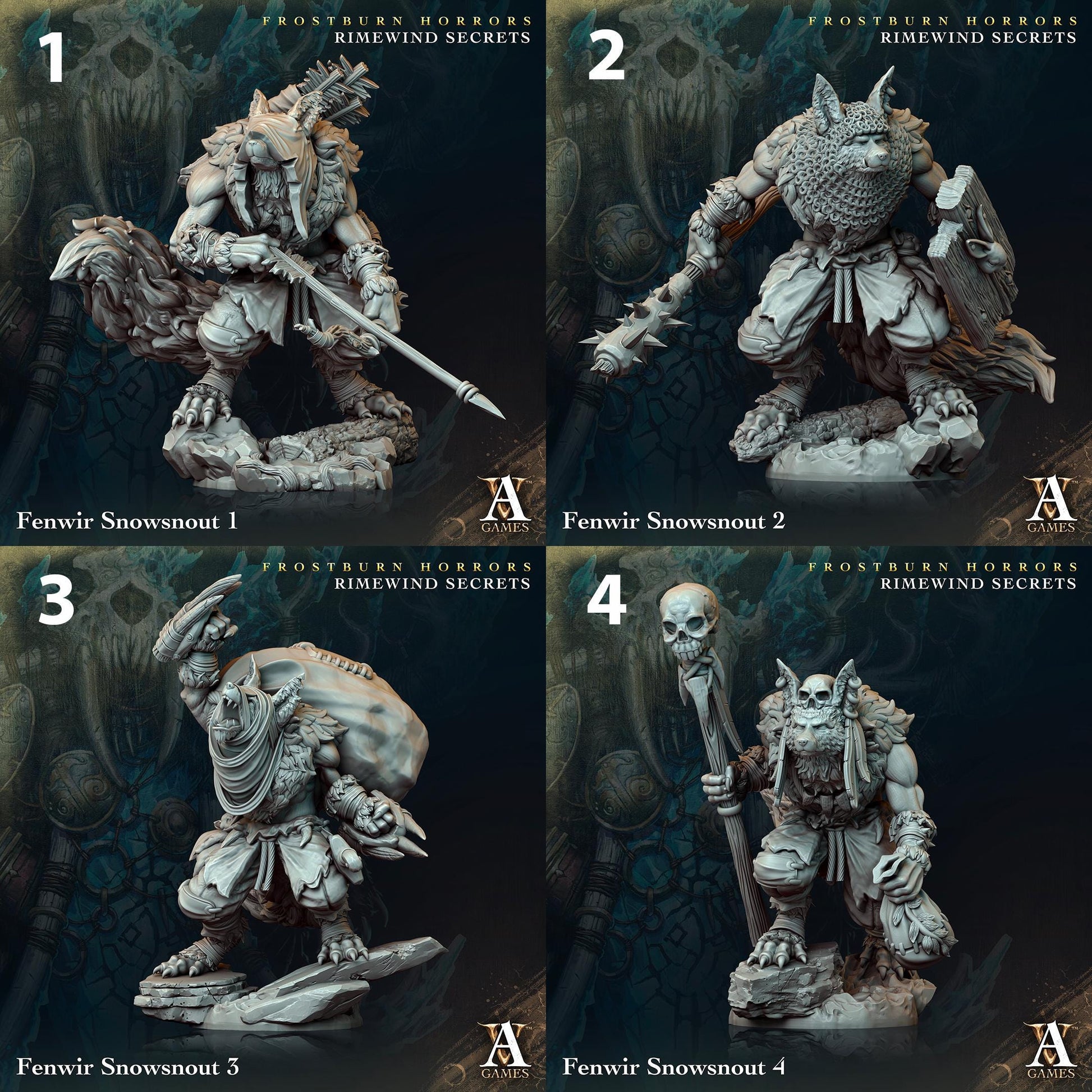 a set of four pictures of a warhammer