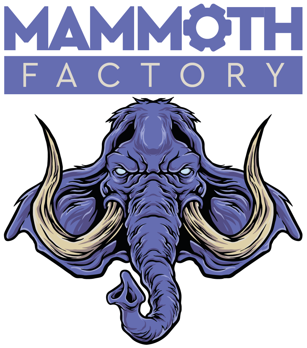 the mammoth factory logo with an elephant's head