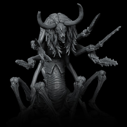 a statue of a demon with horns and claws