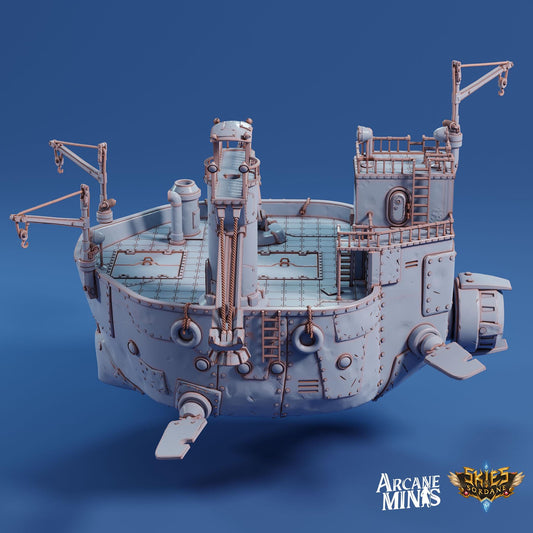 a white model of a ship on a blue background