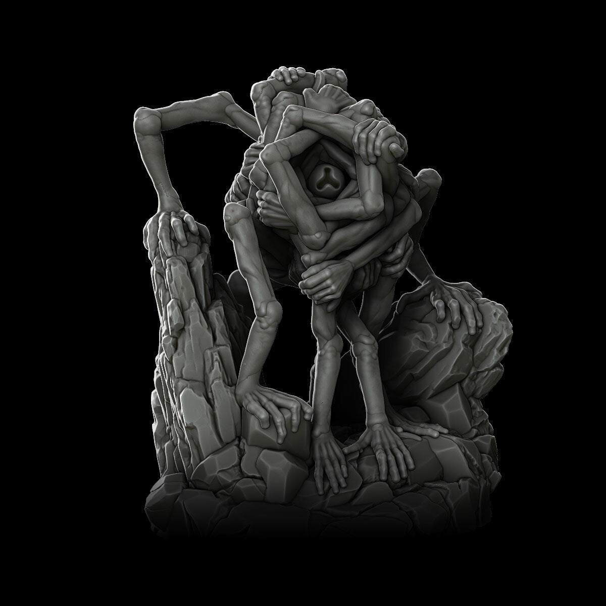 a statue of a man holding a woman on top of a rock