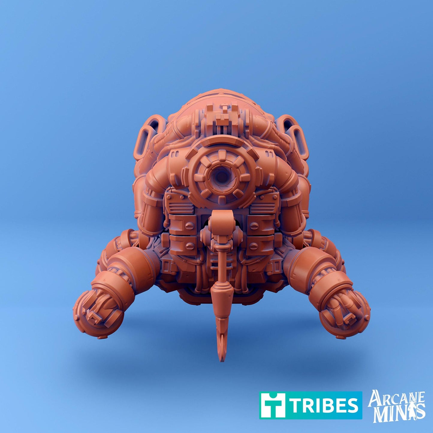 an orange plastic model of a large robot
