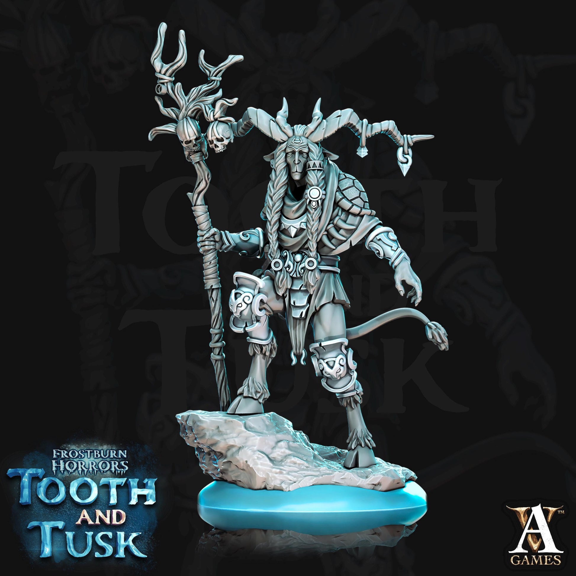 a statue of a man with horns and a horned head