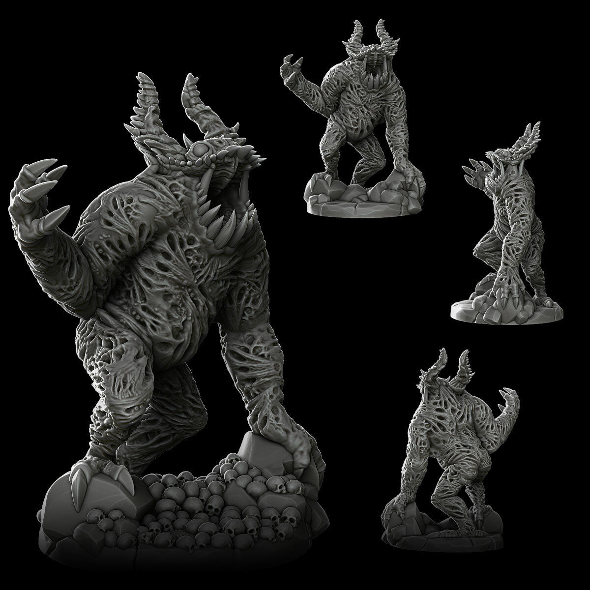 a set of three figurines of monsters