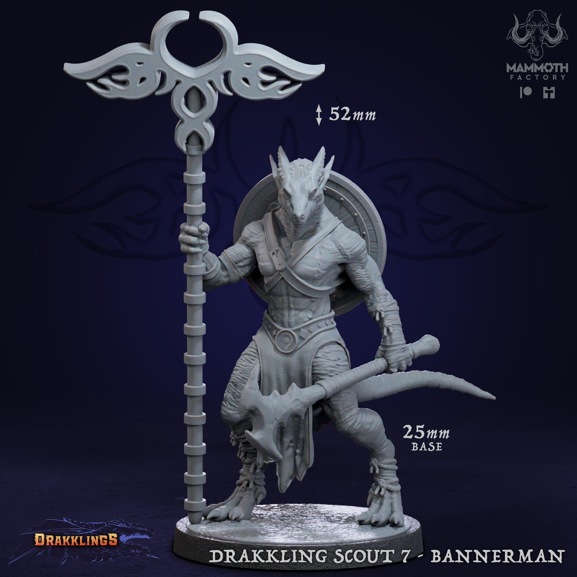 a white statue of a demon holding a staff