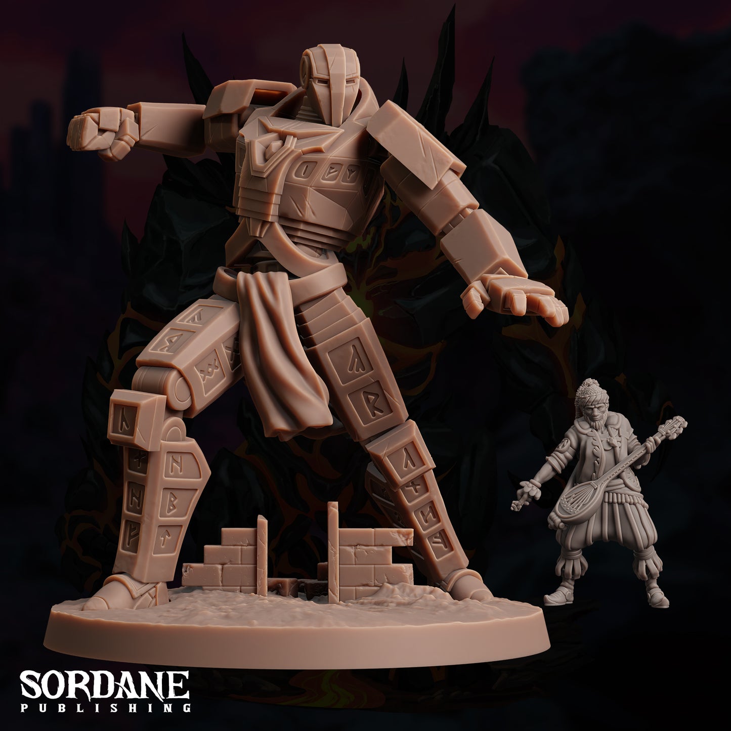 a plastic model of a giant robot standing next to a smaller robot