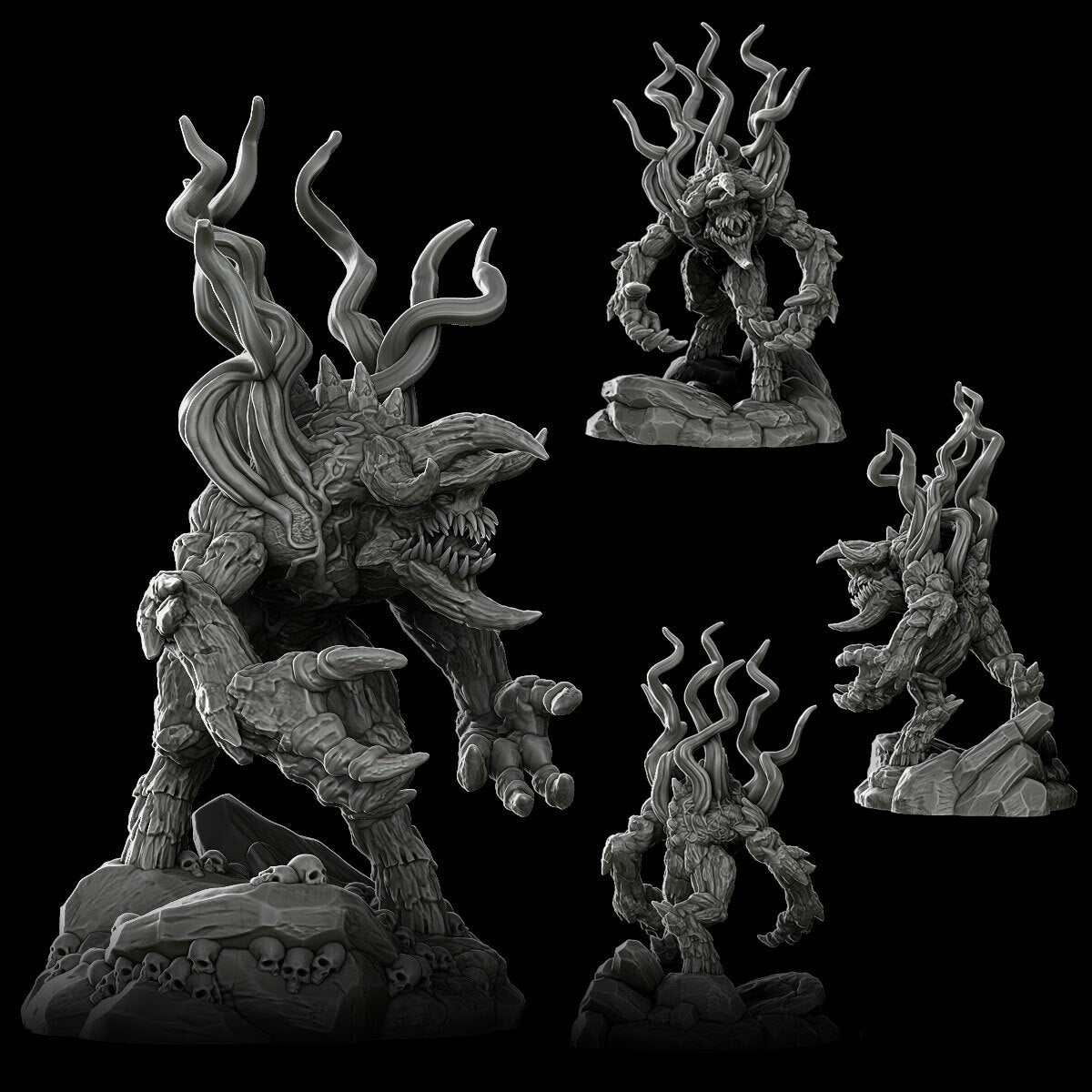 a set of four miniature figurines of a demon