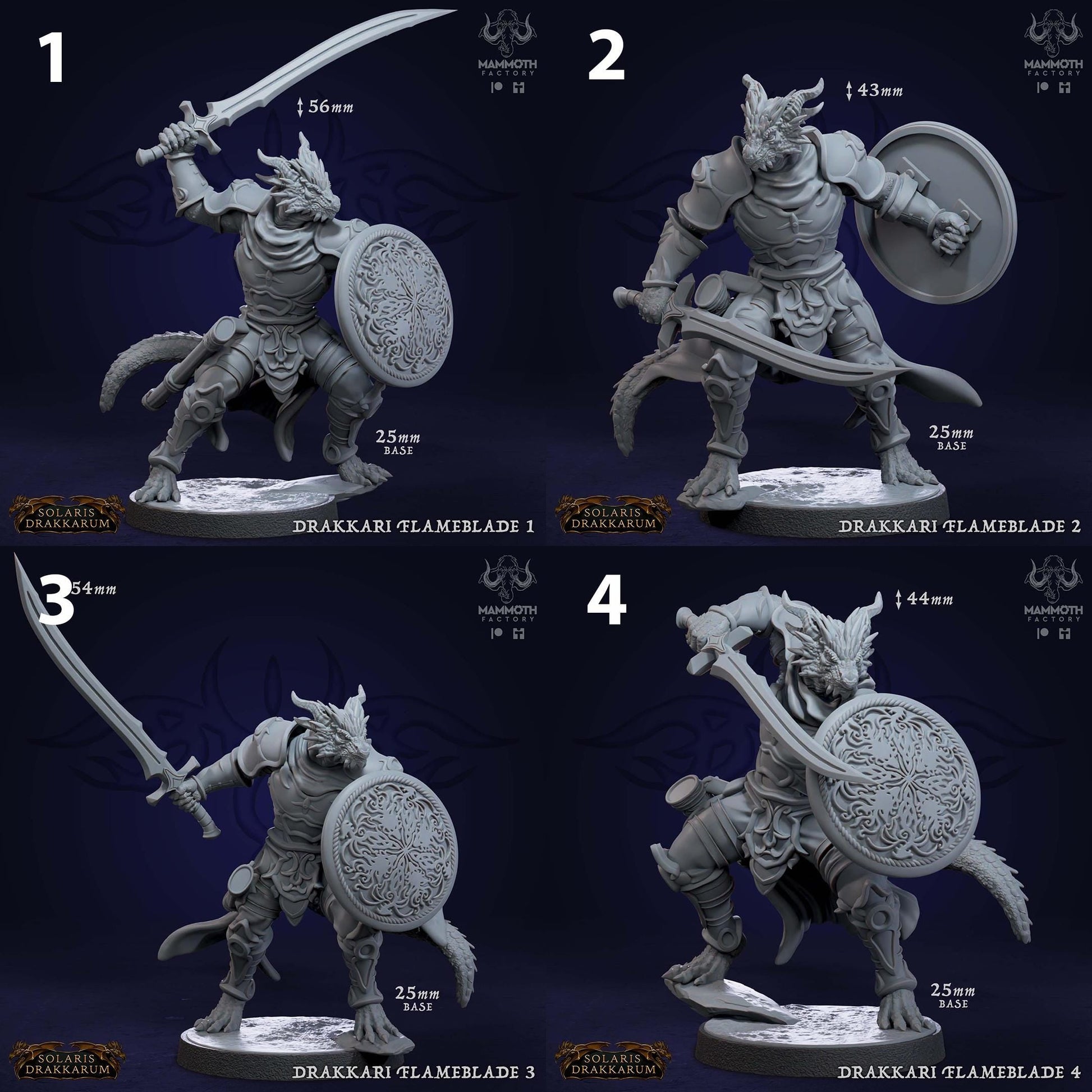 a set of four pictures of a knight with a sword and shield