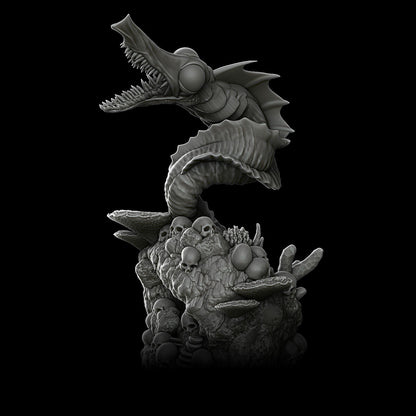 a black and white photo of a dragon statue