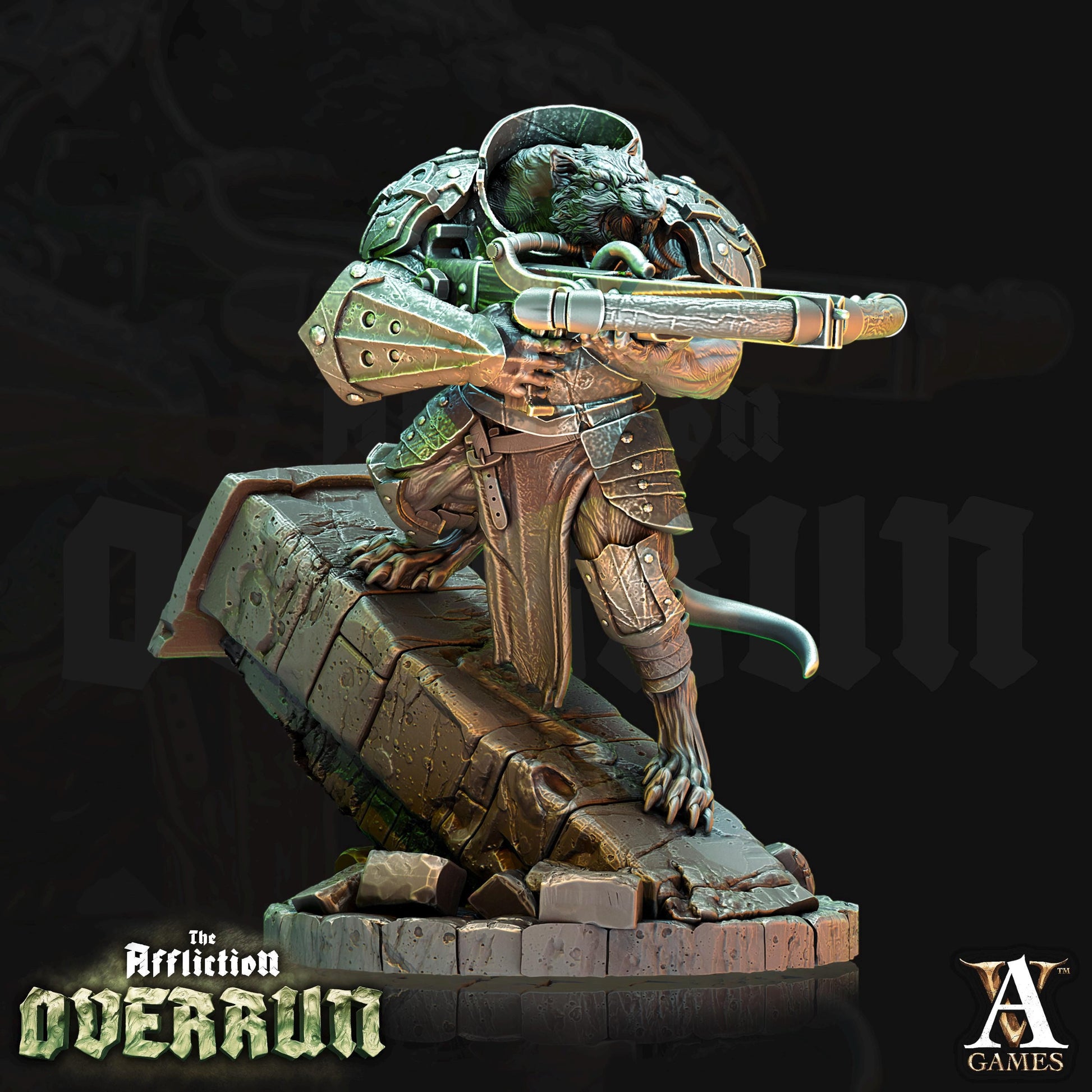 a statue of a creature holding a gun
