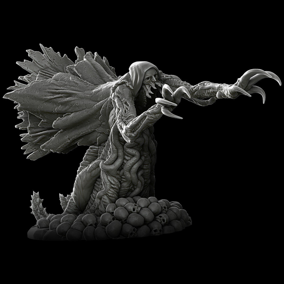 a black and white photo of a statue of a demon