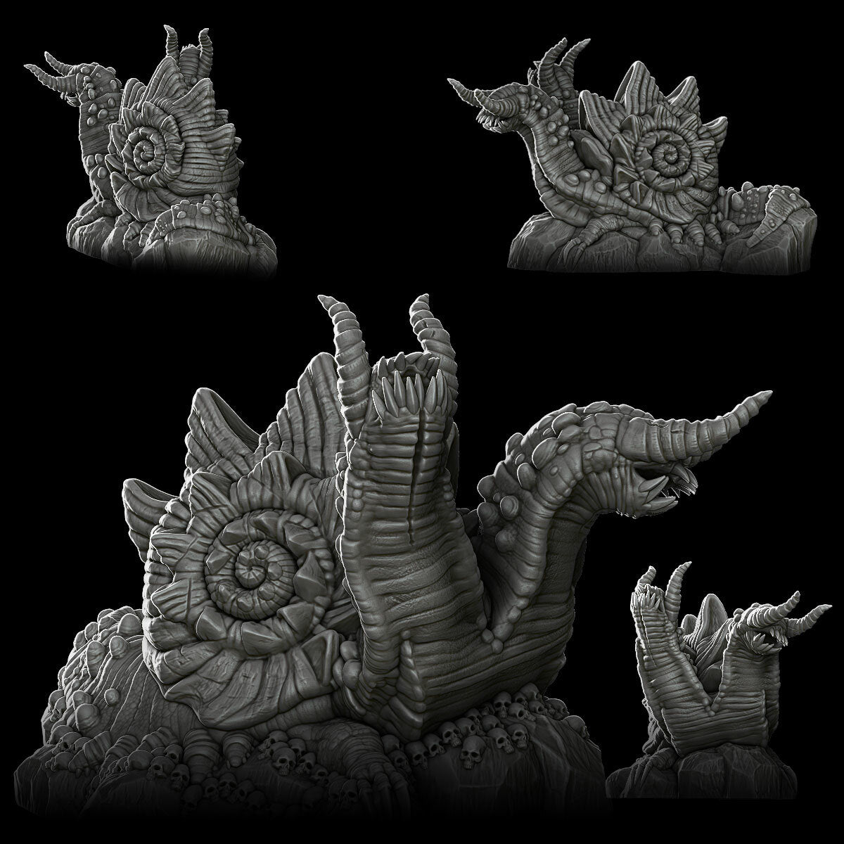 a black and white photo of a statue of a snail