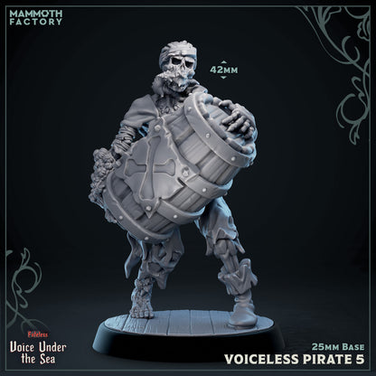 a plastic model of a skeleton holding a barrel