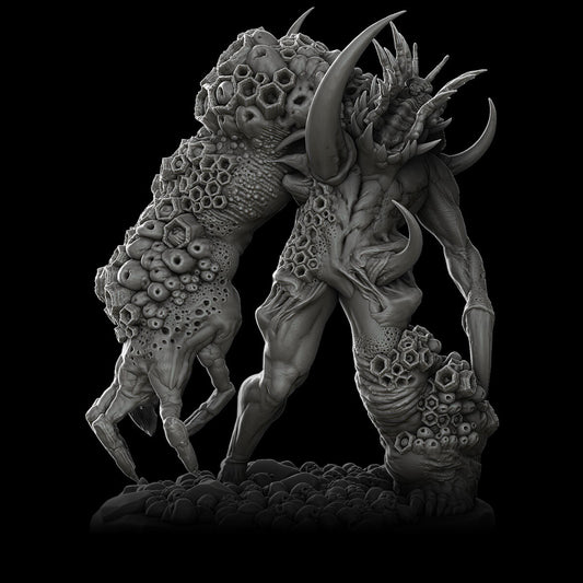 a statue of a demon attacking a demon on a black background