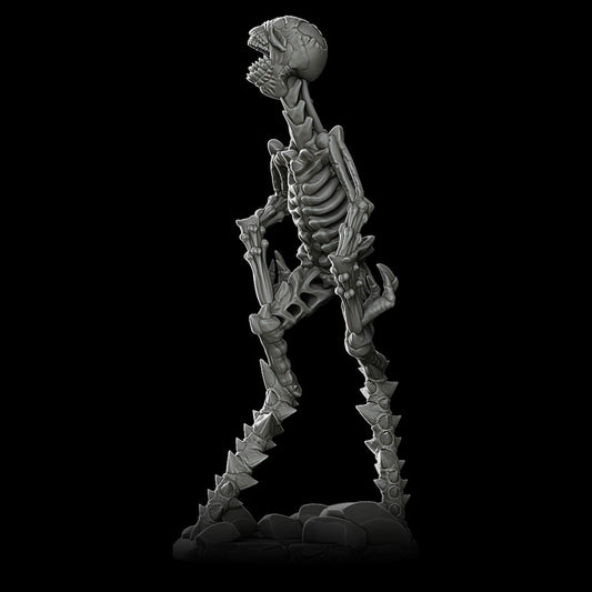 a skeleton standing in the middle of a black background