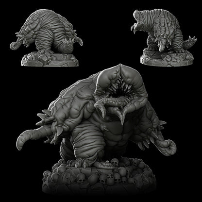 a set of three black and white images of monsters