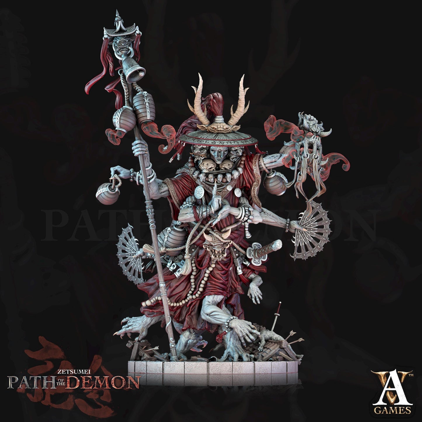 a statue of a demon holding a sword