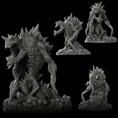 a set of three statues of a demon
